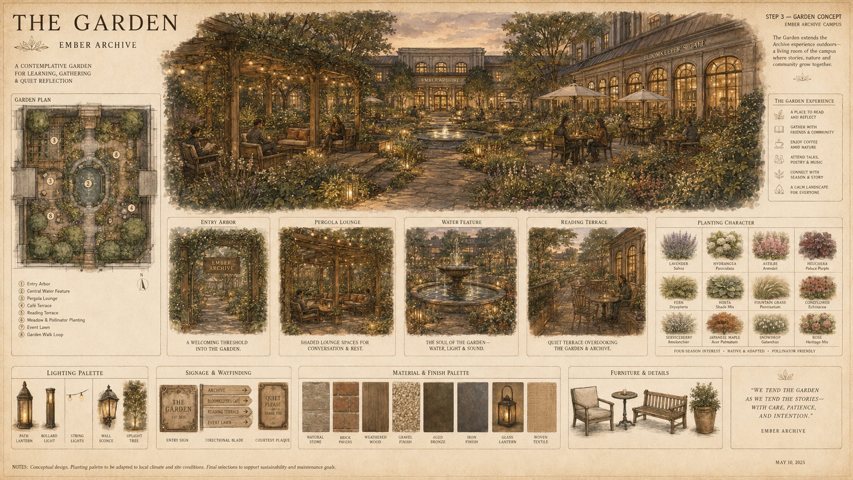 Concept study for the Ember Archive garden